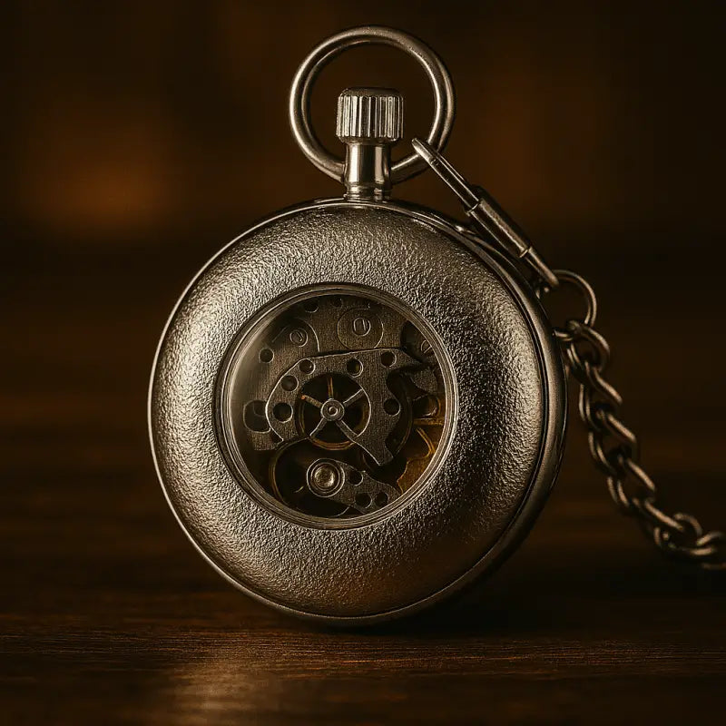 Montre à Gousset Automatique argentée avec mécanisme visible et élégance vintage