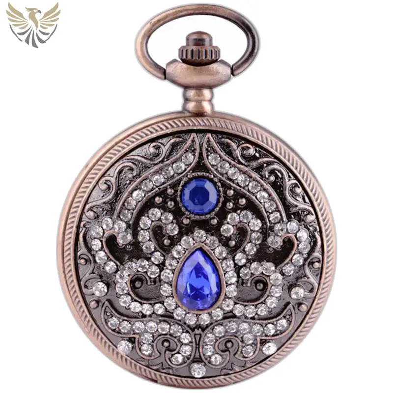 Montre à Gousset Collier Pierre Bleu élégante