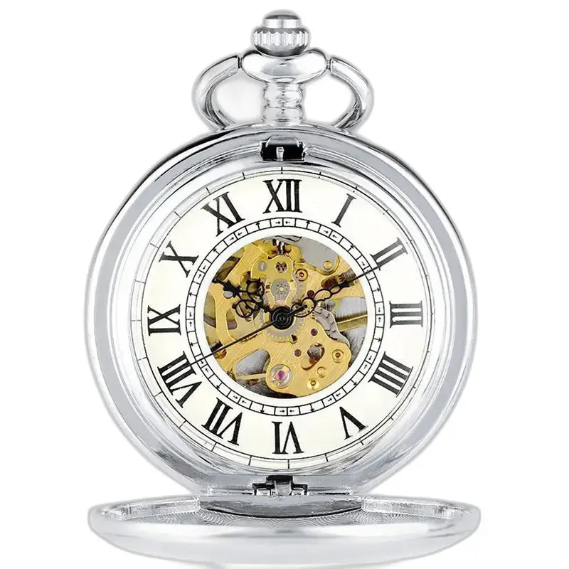 Montre à Gousset Demi Chasseur Mécanique Chic avec mécanisme visible en argent
