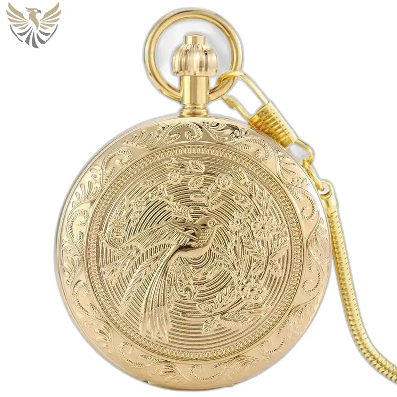 Montre à Gousset Double Chasseur Golden Luxe, élégante montre en or ornée