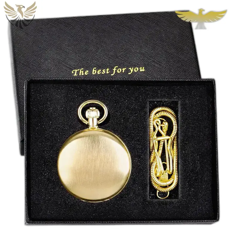 Montre à Gousset Double Chasseur Luxe Homme Femme avec chaîne dans une boîte noire