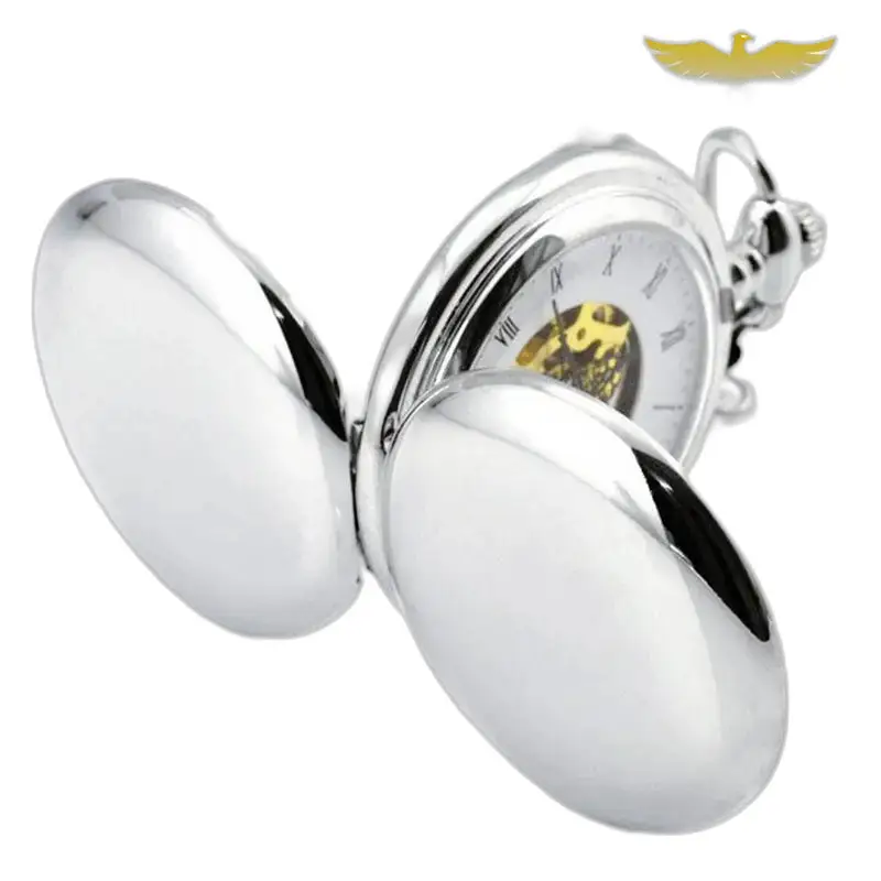 Montre à gousset double clapet mécanique chic avec un cadran ouvert en argent