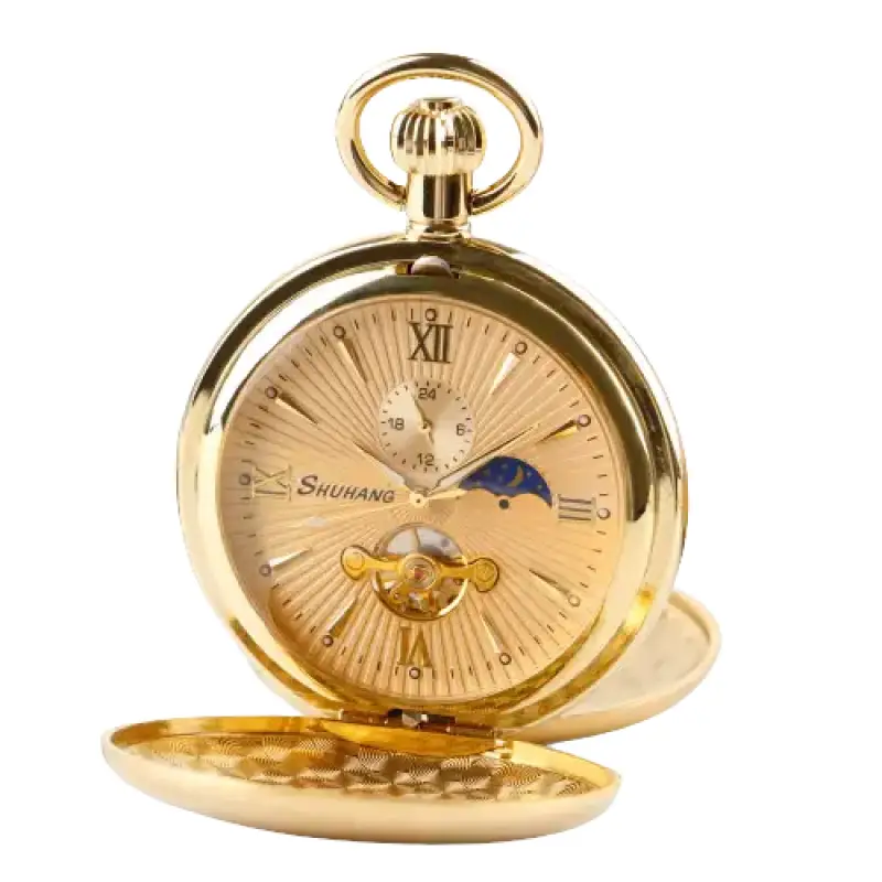 Montre à gousset double luxury en or avec phase lunaire élégante
