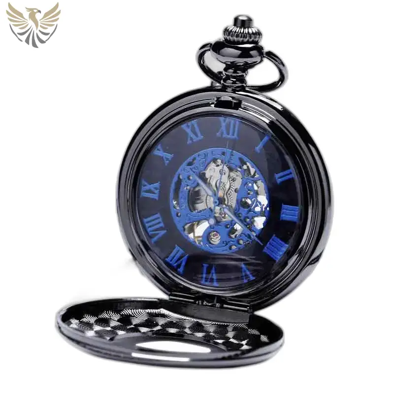 Montre à gousset élégante pour Homme avec chiffres romains bleus et design unique