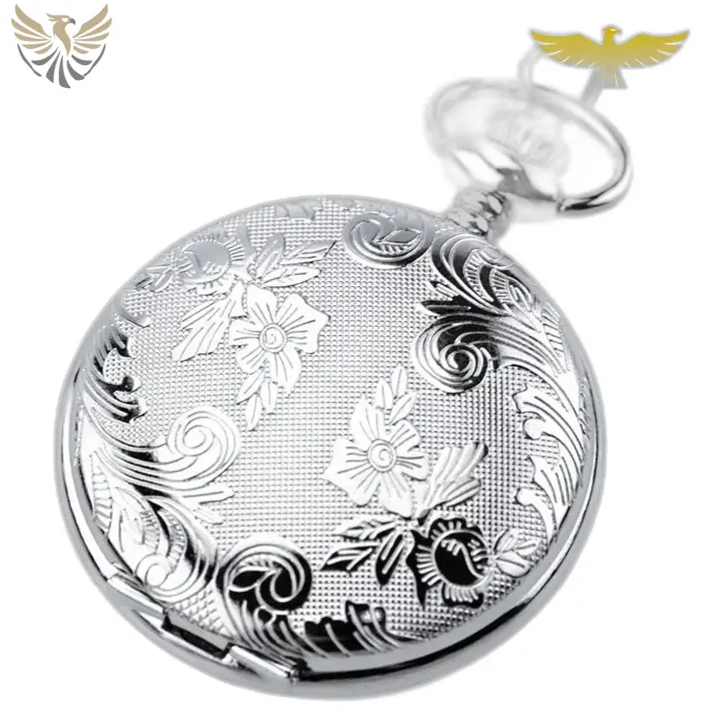 Montre à Gousset Femme Double Clapet Argent avec un joli motif floral en argent