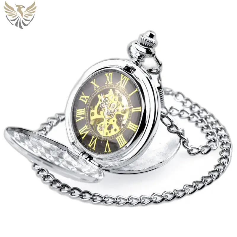Montre à Gousset Femme Double Clapet Argent avec chaîne, élégante et mécanique