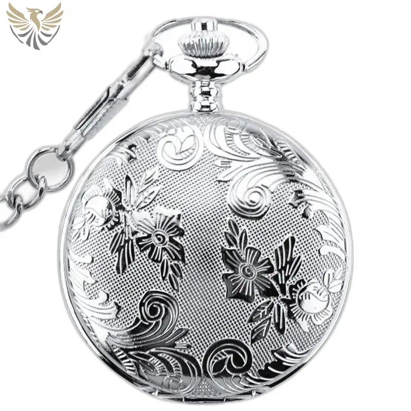 Montre à Gousset Femme Double Clapet Argent avec motif floral en argent élégant