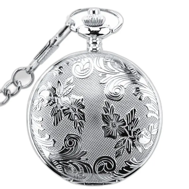 Montre à Gousset Femme Double Clapet Argent avec motif floral en argent élégant