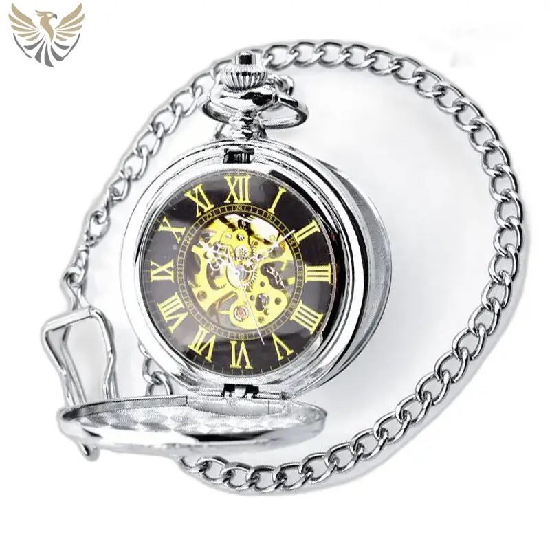 Montre à Gousset Femme Double Clapet Argent avec chaîne, élégante et raffinée