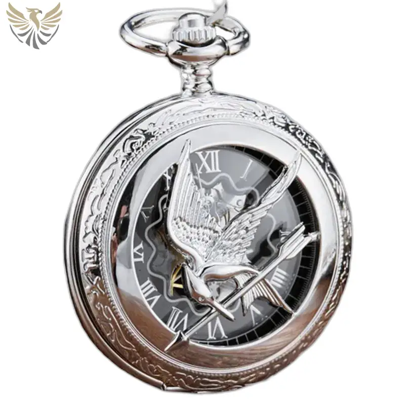 Montre à Gousset Geai Moqueur Argent inspirée des Hunger Games en silver