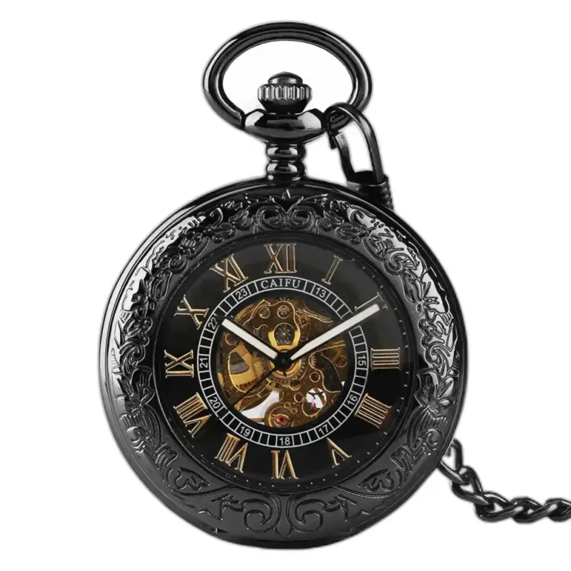 Montre à Gousset Iridium Automatique Steampunk Noir, poche iridium élégante