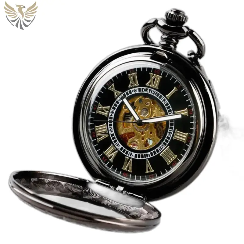 Montre à Gousset Iridium Automatique Steampunk Noir avec mécanisme visible