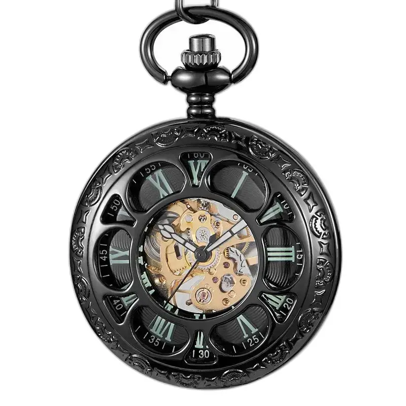 Montre à Gousset Lumineuse Evil Flower Vintage noire avec design unique et élégant