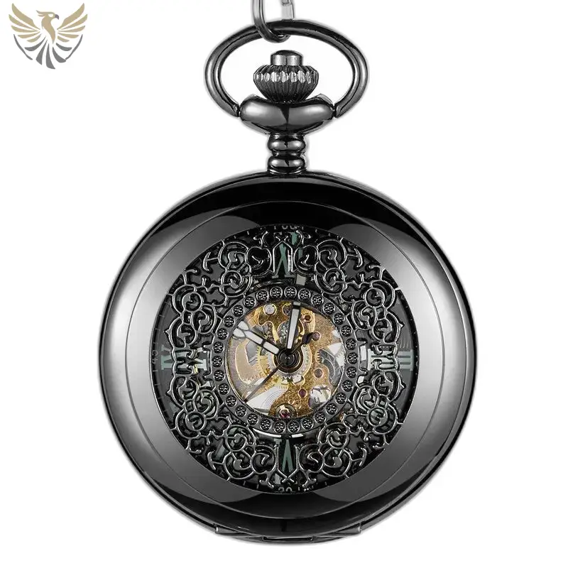 Montre à Gousset Lumineuse Evil Flower avec un cadran noir orné et vintage