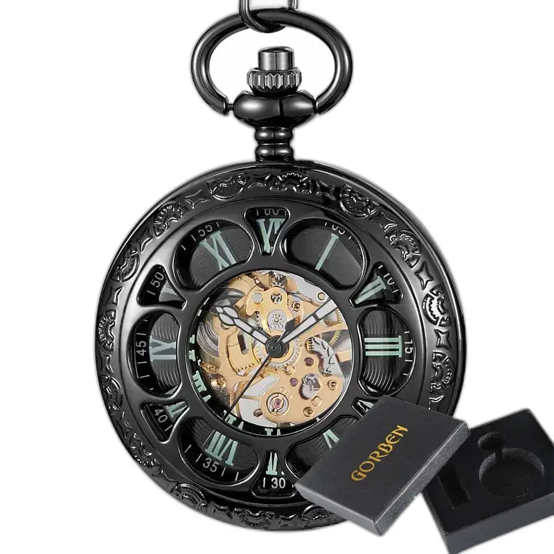 Montre à Gousset Lumineuse Evil Flower avec un cadran noir en squelette élégant
