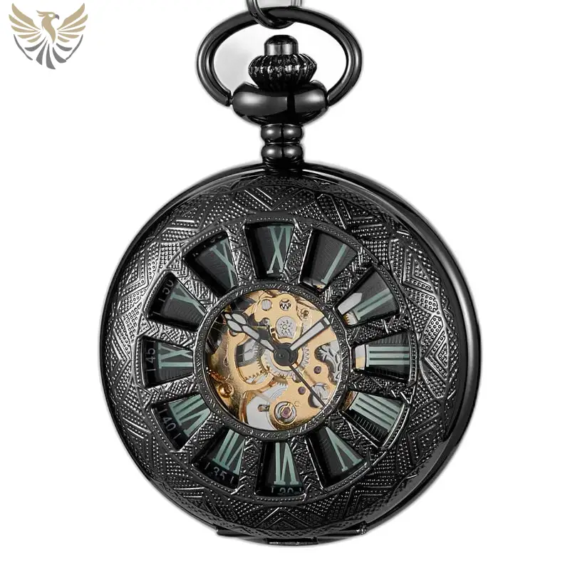 Montre à Gousset Lumineuse Evil Flower avec un cadran noir vintage élégant