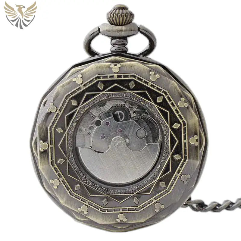 Montre à gousset Lune Luxe Homme Femme avec gears visibles et ton bronze