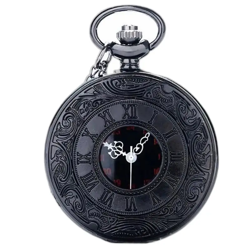 Montre à gousset Luxe Argent Noir avec chiffres romains sur un fond élégant