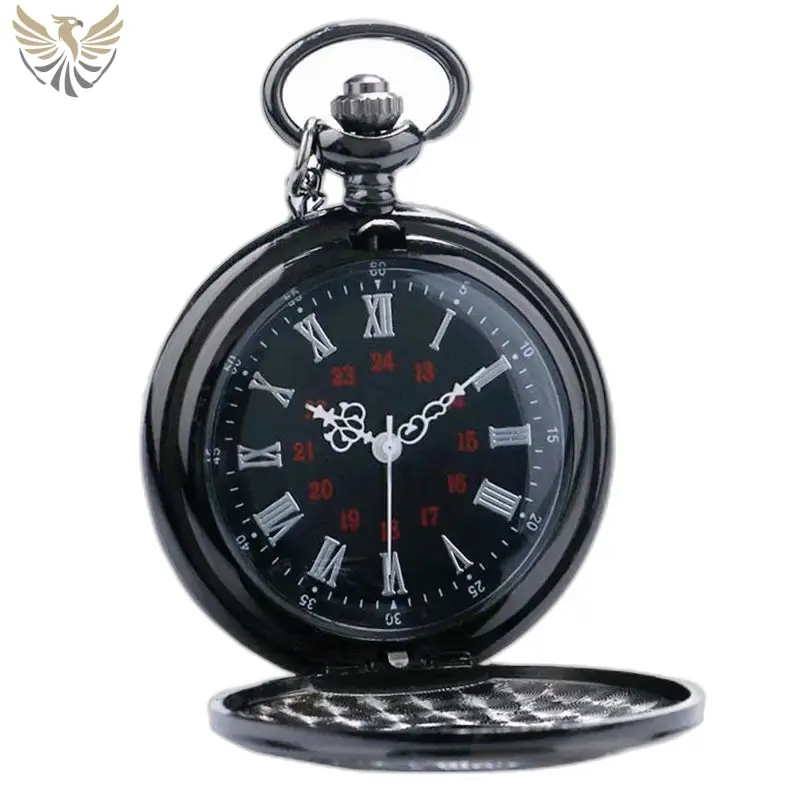 Montre à gousset luxe argent noir avec chiffres romains élégants