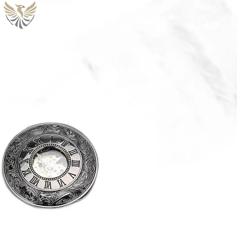 Montre à gousset Luxe Argent Noir avec élégants chiffres romains et cadran argenté