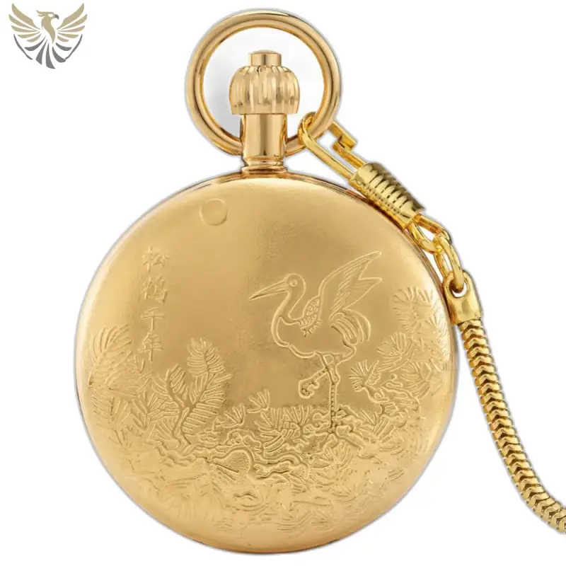 Montre à Gousset Luxe Bird Gold Garden avec design de grue en or élégant