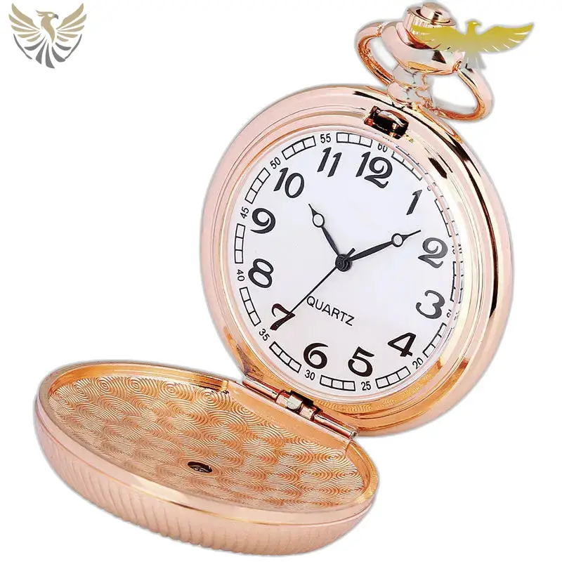 Montre à gousset Luxe Or Rose Femme Homme avec boîtier fleuri ouvert et élégant