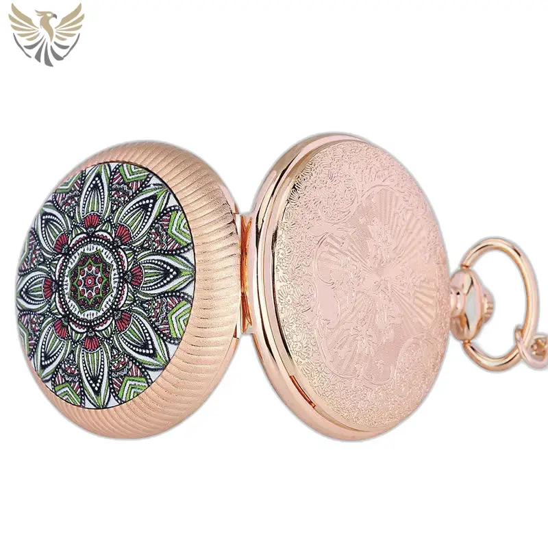 Montre à gousset Luxe Or Rose Femme Homme avec boîtier fleuri et design élégant