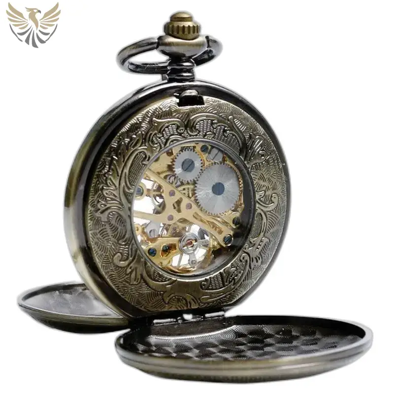 Montre à gousset luxe vintage mécanique avec engrenages apparents en bronze