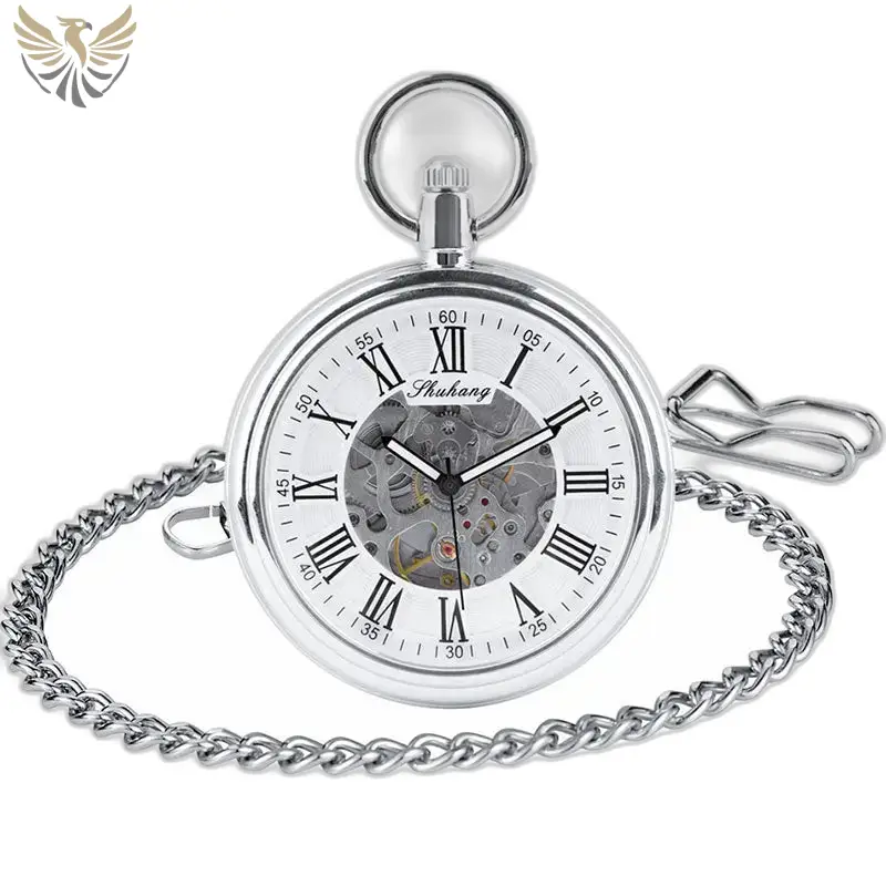 Montre à Gousset Mécanique Argent Cadran Ouvert avec chaîne, élégance intemporelle