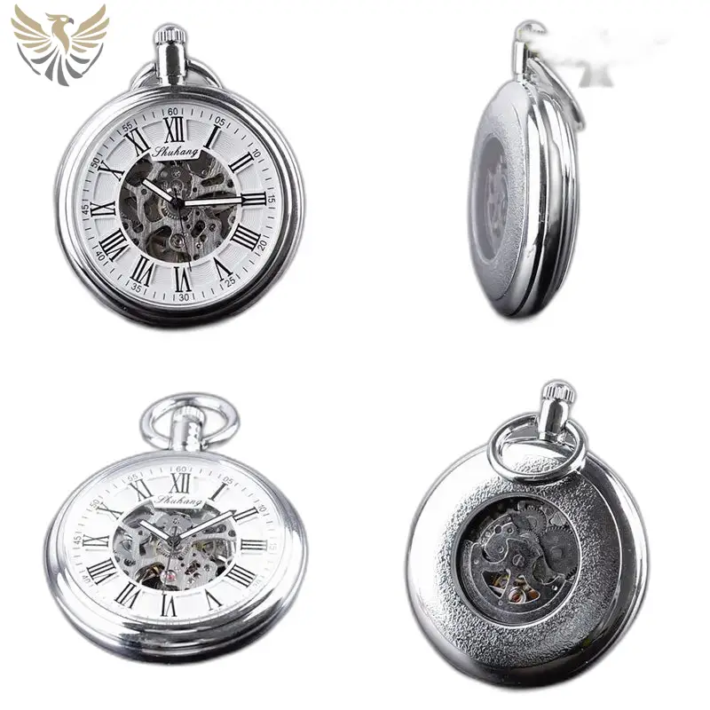 Montre à Gousset Mécanique Argent avec cadran ouvert et design argenté élégant