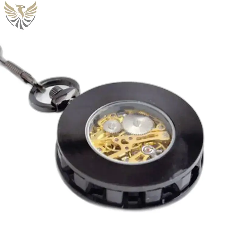 Montre à Gousset Mécanique Argent Luxe avec un design élégant et noir en métal