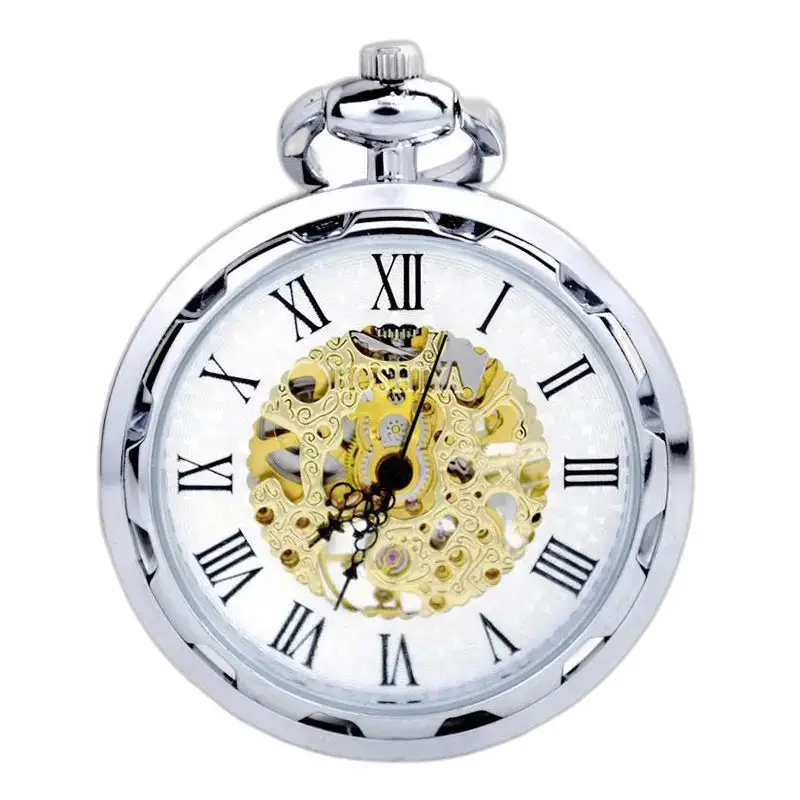 Montre à gousset Mécanique Argent Luxe avec mécanisme visible et design élégant
