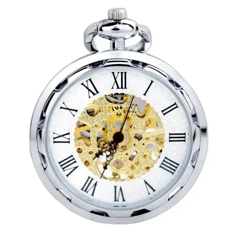 Montre à gousset Mécanique Argent Luxe avec mécanisme visible et design raffiné