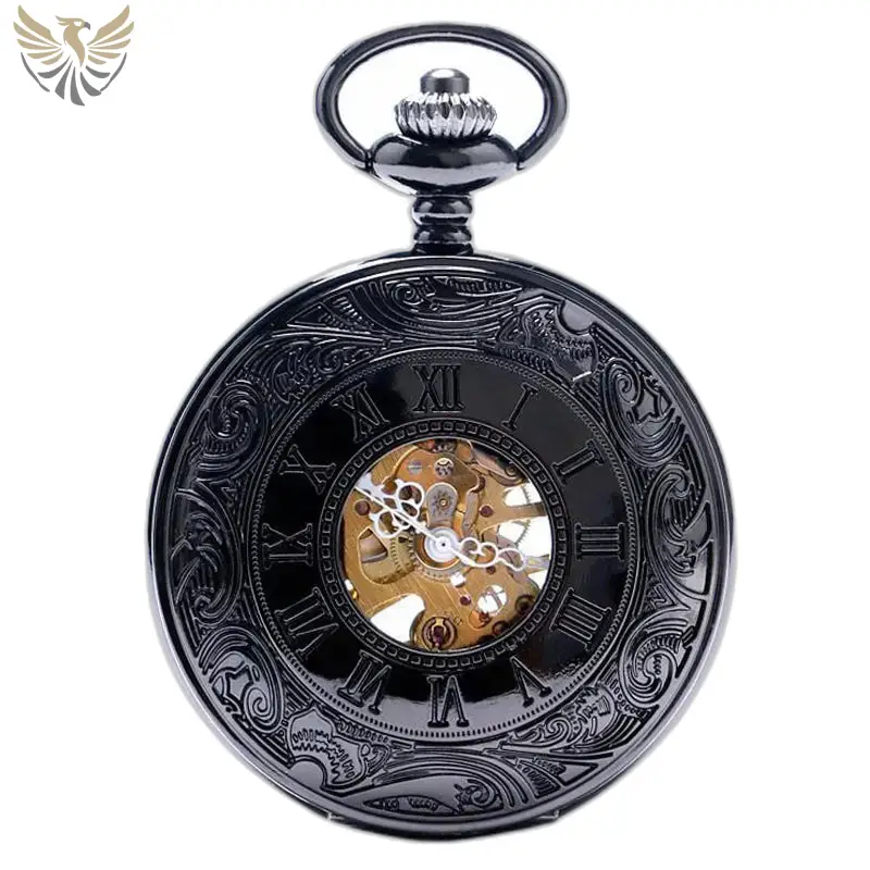 Montre à gousset Mécanique Black Metal Chic avec mécanisme visible en métal noir