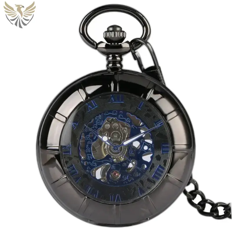 Montre à Gousset Mécanique Blue Venom Homme avec boîtier noir élégant