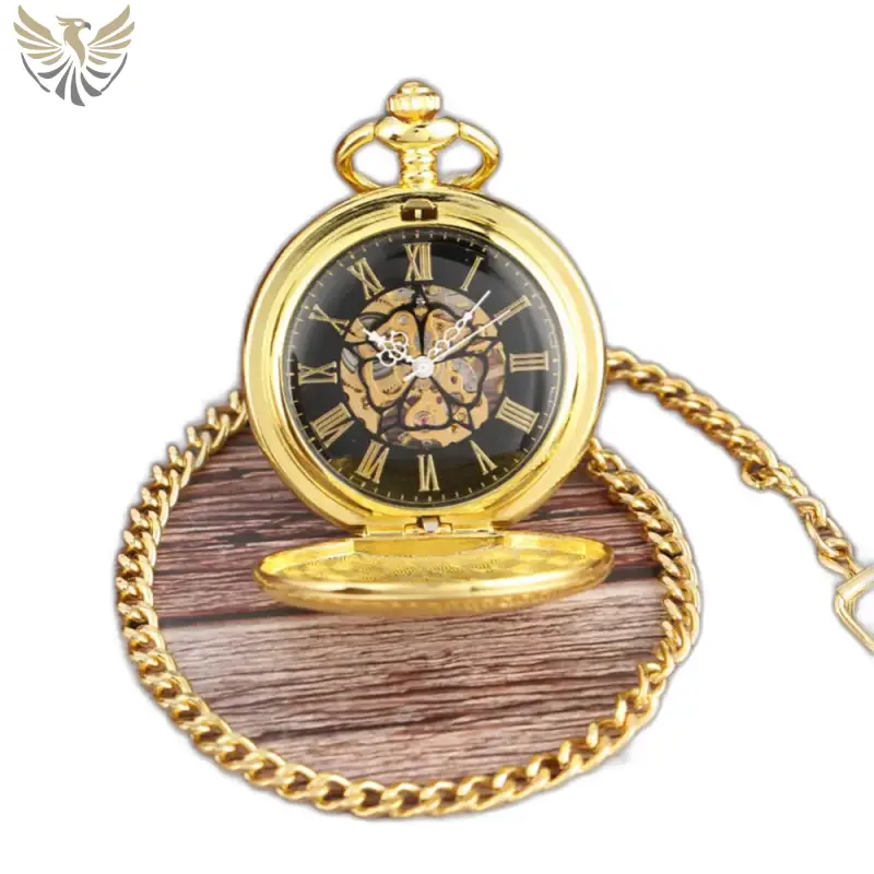 Montre à gousset mécanique bronze héritage avec chaîne et finition dorée