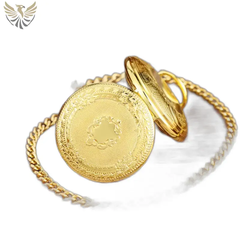 Montre à gousset Mécanique Bronze Héritage, montre vintage ornée en or avec chaîne