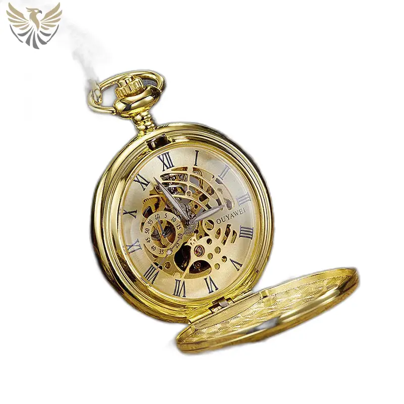 Montre à Gousset Mécanique Cadran Noir Chiffres Romains avec un boîtier doré