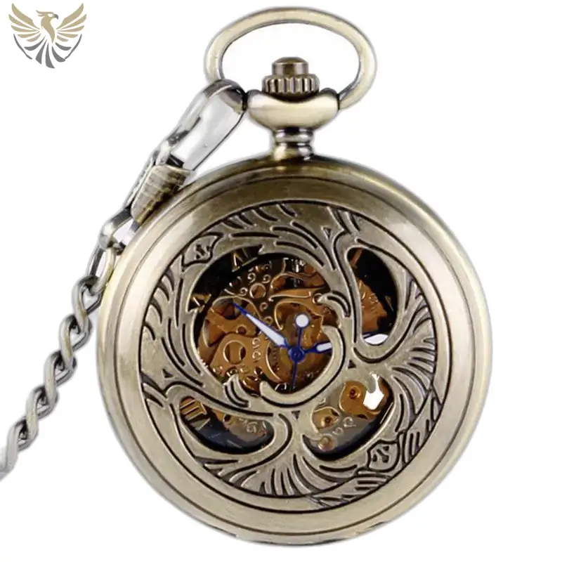 Montre à gousset mécanique chic avec remontage manuel et engrenages visibles