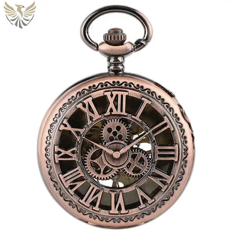 Montre à gousset Mécanique Cuivre Style Steampunk avec design orné en bronze