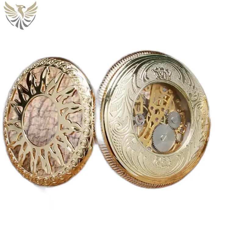 Ornate gold montre à gousset mécanique Dark Sun pour homme et femme