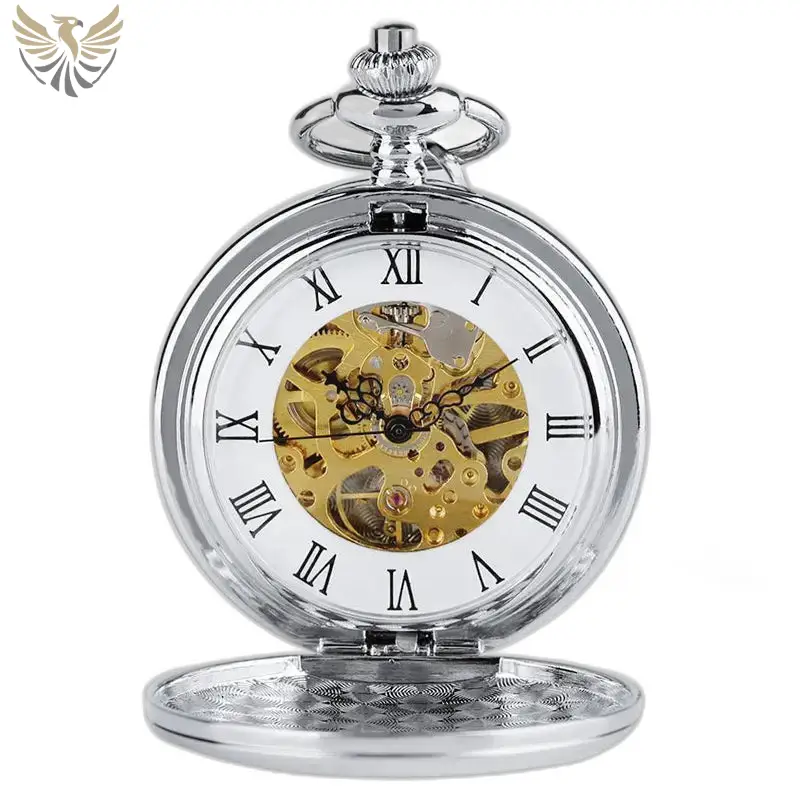 Montre à gousset Mécanique Double Clapet Argent avec mécanisme visible en argent