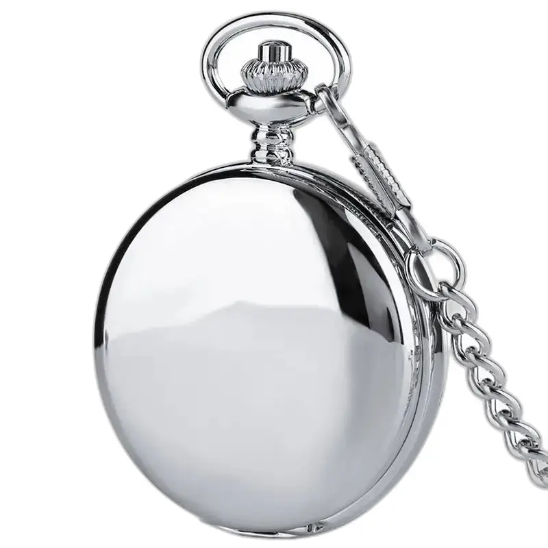 Montre à gousset mécanique double clapet argent avec chaîne brillante et design élégant