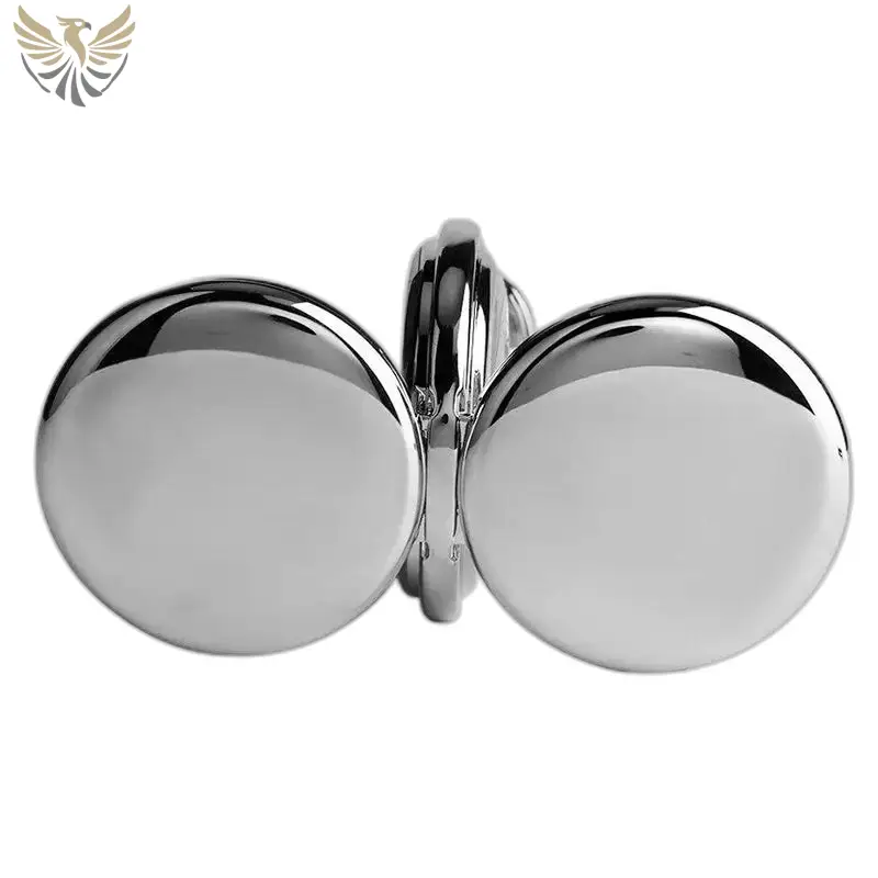 Coffret de boutons de manchette en métal brillant pour Montre à Gousset Mécanique Double Clapet Argent
