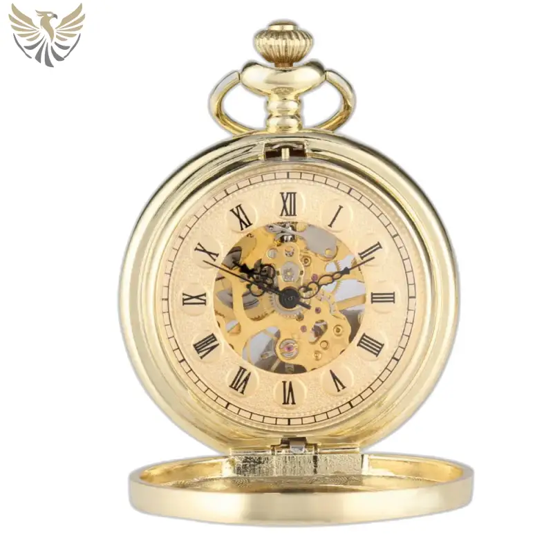 Montre à gousset mécanique Golden Hollow Skeleton en or, élégante et raffinée