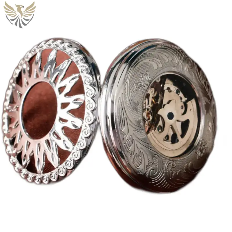 Montre à Gousset Mécanique Golden Sun Noir avec design soleil en argent