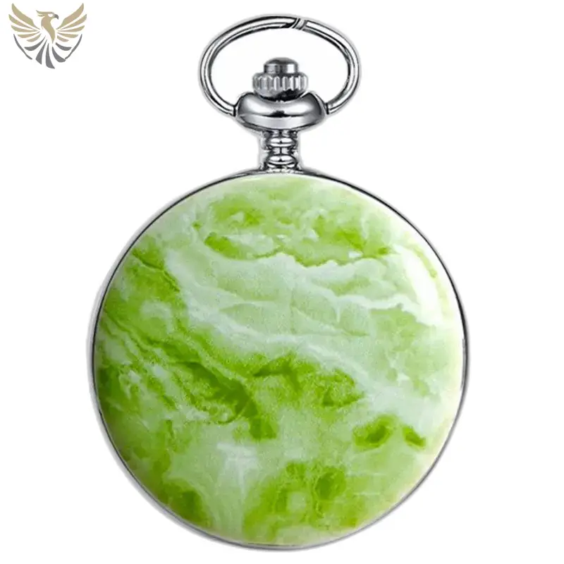 Montre à Gousset Mécanique Greenmarble de luxe avec un design marbré vert et blanc