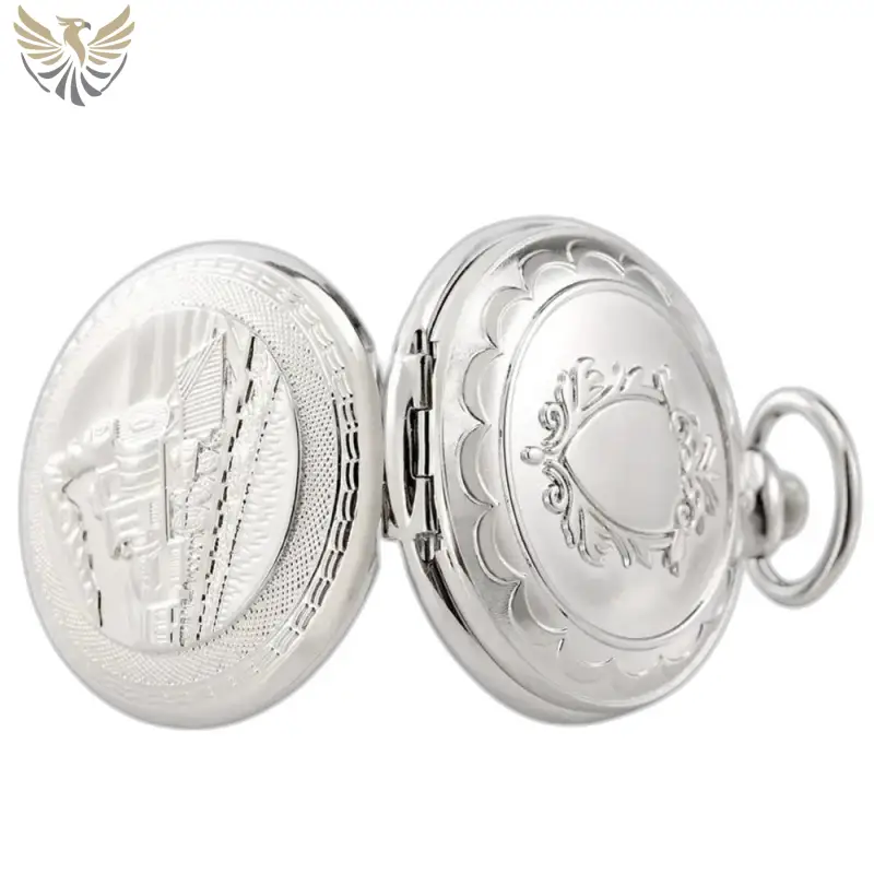 Montre à Gousset Mécanique Locomotive Regal Luxe avec détails ornementaux en argent