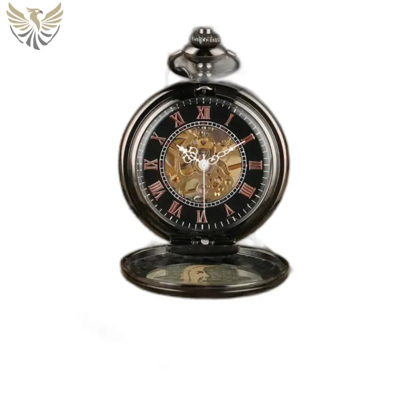 Montre à Gousset Mécanique Noire avec chiffres romains en noir pour homme