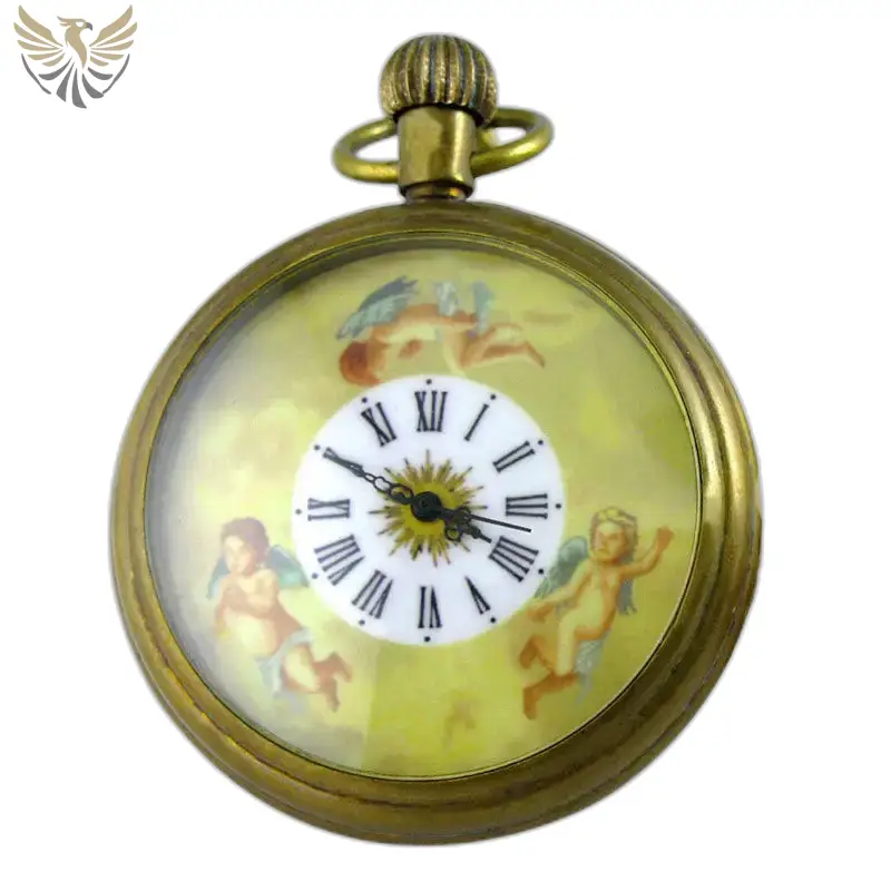 Montre à gousset mécanique Royal Angel en or antique avec motif de chérubin